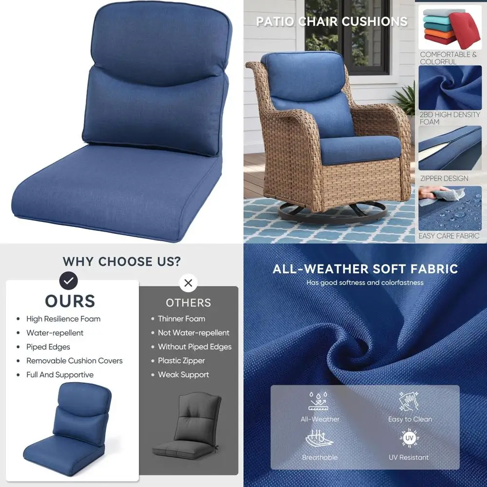 

Набор подушек для уличного стула с высокой спинкой — удобная утолщенная подушка для мебели для патио, 22x24 с чехлом на молнии