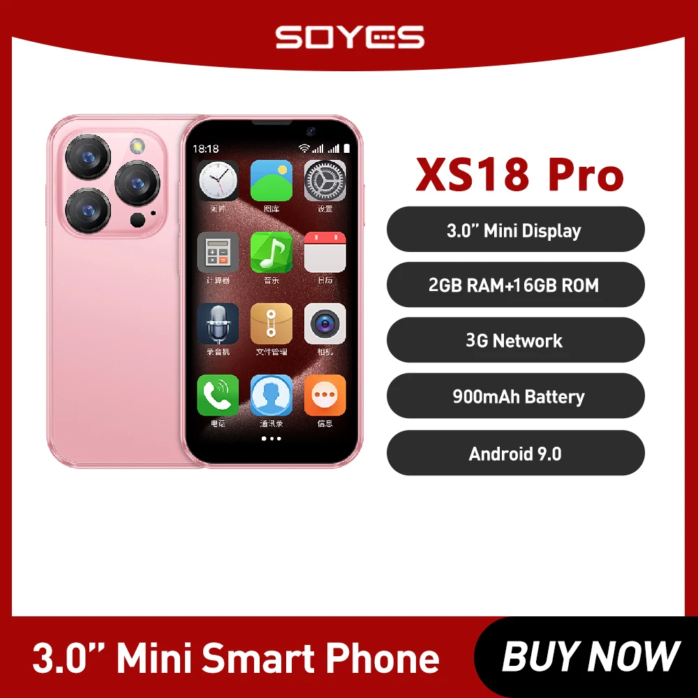 SOYES XS18 Pro Mini Smartphone 2GB RAM 16GB ROM Android8.1 3.0'' Met gezichtsherkenning Dual SIM Standby 3G Netwerk Kleine telefoon