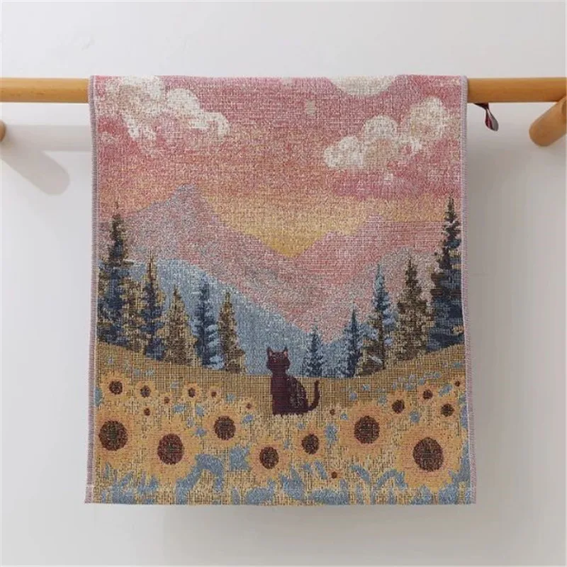 مناشف شاش قطنية، مناشف أطباق، زهور، طباعة قطة، للحمام والمطبخ، 35*40 سم، رقيقة، 4 قطع