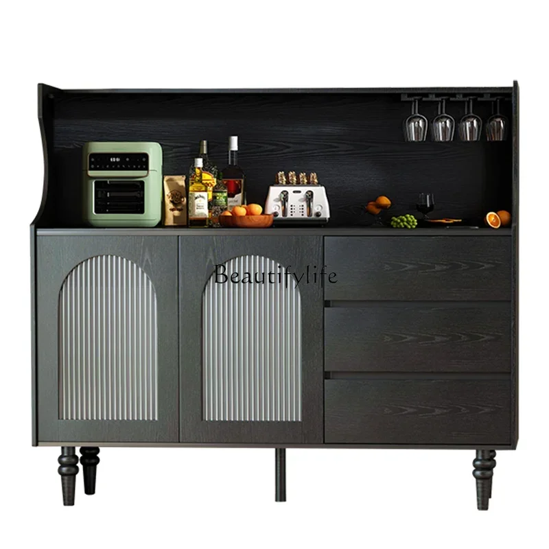 

44French retro solid wood wine cabinet integrated storage against the wall simple shelf light luxury
