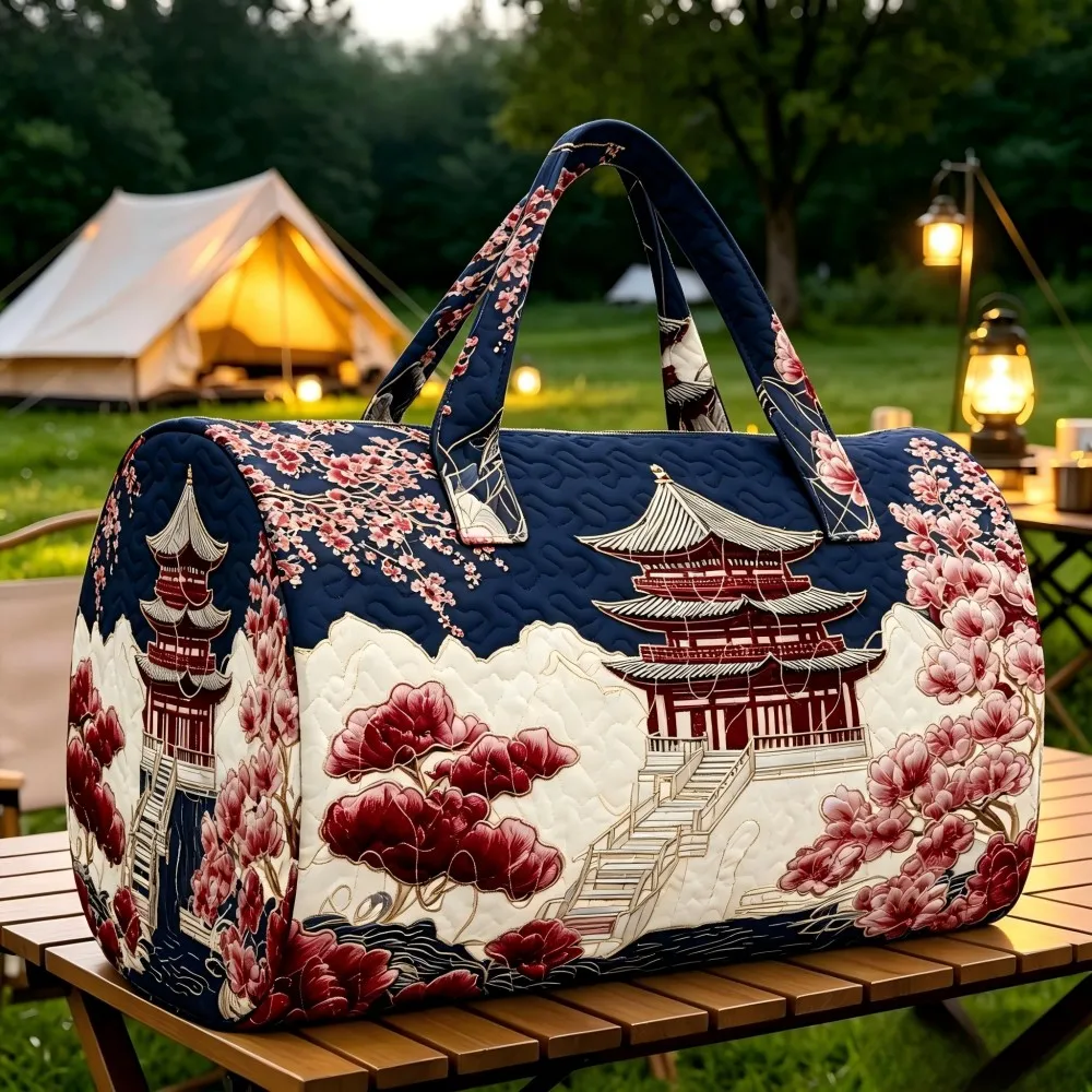 American women's Four Seasons Oriental Baota Mountain Scenic Print Comfortable Round Handbag Outdoor Christmas Travel Bag