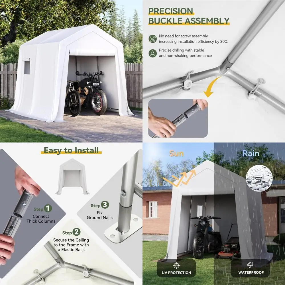 Przenośny namiot magazynowy na zewnątrz z rolowanymi drzwiami i oknem, wodoodporny carport, rama ze stali ocynkowanej, 6x8x7 stóp