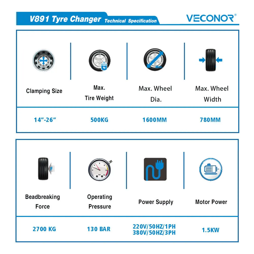 V891 Electro-hydraulic Truck Tire Changer for Truck and Bus Tires for Rims up to 26\