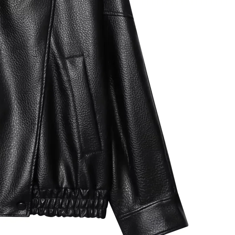 Modna, uniwersalna kurtka damska JNLEAOG, skórzany wygląd, dojazdy do pracy, długa, zapinana na zamek, włókno poliestrowe.