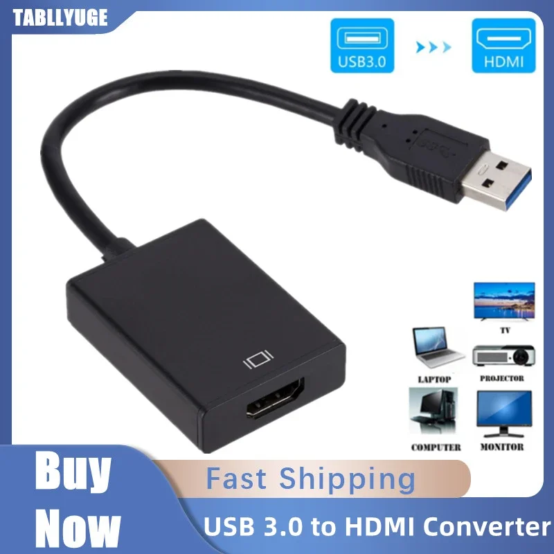 

USB 3.0 to HDMI-Compatible Converter Multi Display Graphic Adapter HD 1080P for PC Laptop Projector HDTV LCD Free Driver Cable