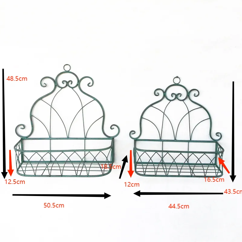 Wrought Iron Vintage-Style Garden Courtyard Potted Plant Wall-Mounted Flower Rack, Balcony Window Sill Green Plant Iron Wall-Mounted Flower Basket Shelf