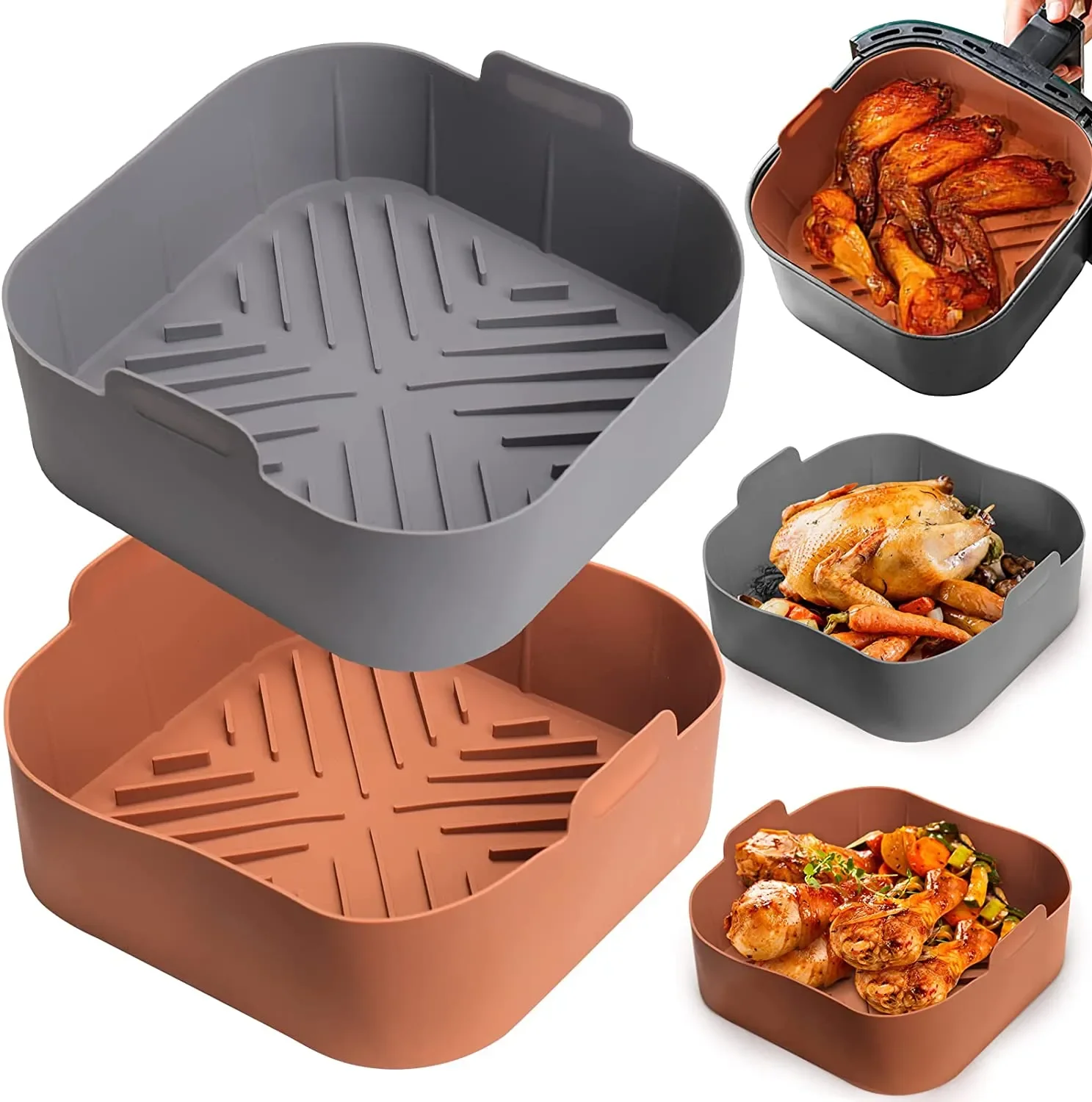 Cesta de silicona gruesa para freidora de aire, bandeja reutilizable para horno, cesta para pollo, Pizza frita, molde para hornear, revestimiento para freidora de aire de fácil limpieza