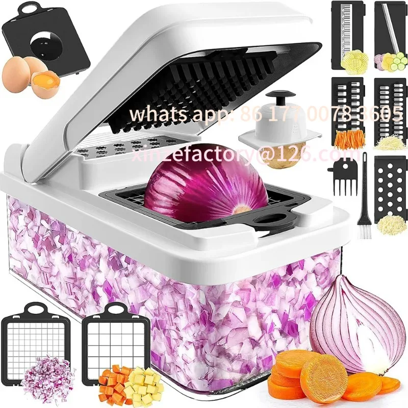 Customizable 15-in-1 Vegetable Chopper, 7 Blade Veggie Chopper, Practical Food Chopper with Container, Cheese Grater