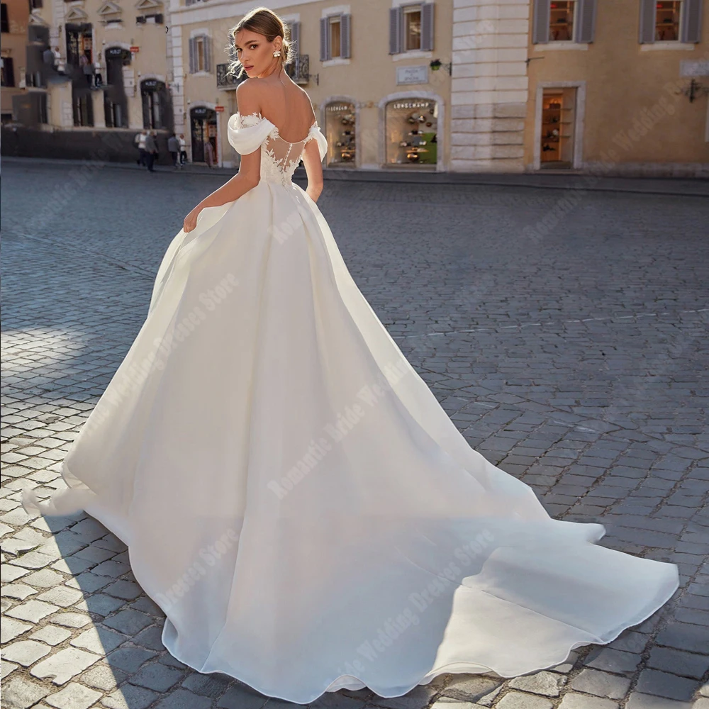 Off Shoulder Sweetheart Wedding Dresses Glitter Tulle Bridal Gowns Elegant Princess Skirt Hem Mopping Length Vestidos De Novias