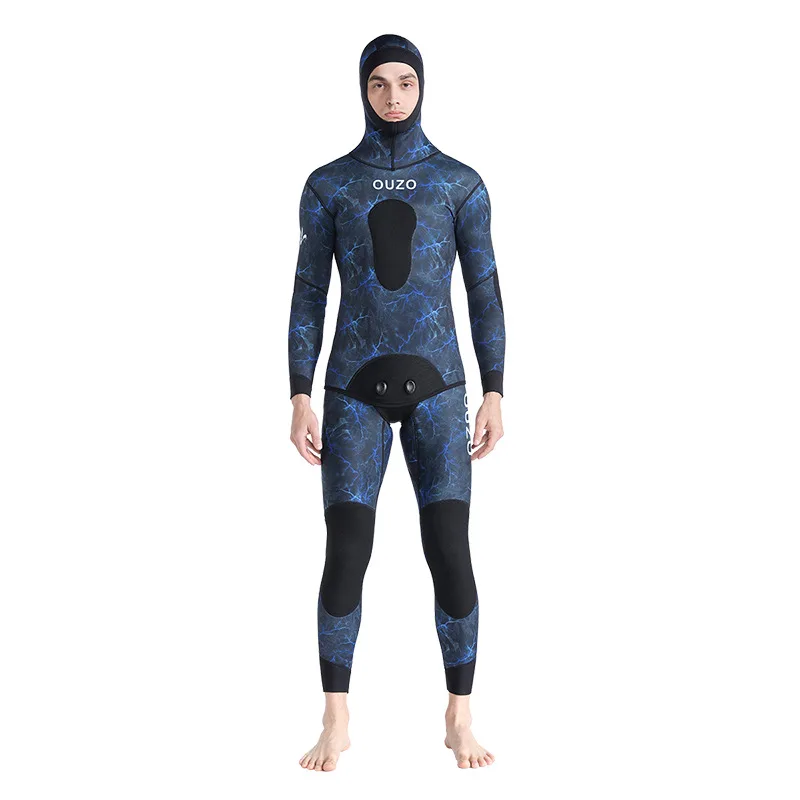 Camo Spearfishing Wetsuits Men Women 1.5mm or 3mm Neoprene 2-Pieces Hooded Super Stretch Scuba Diving Suit