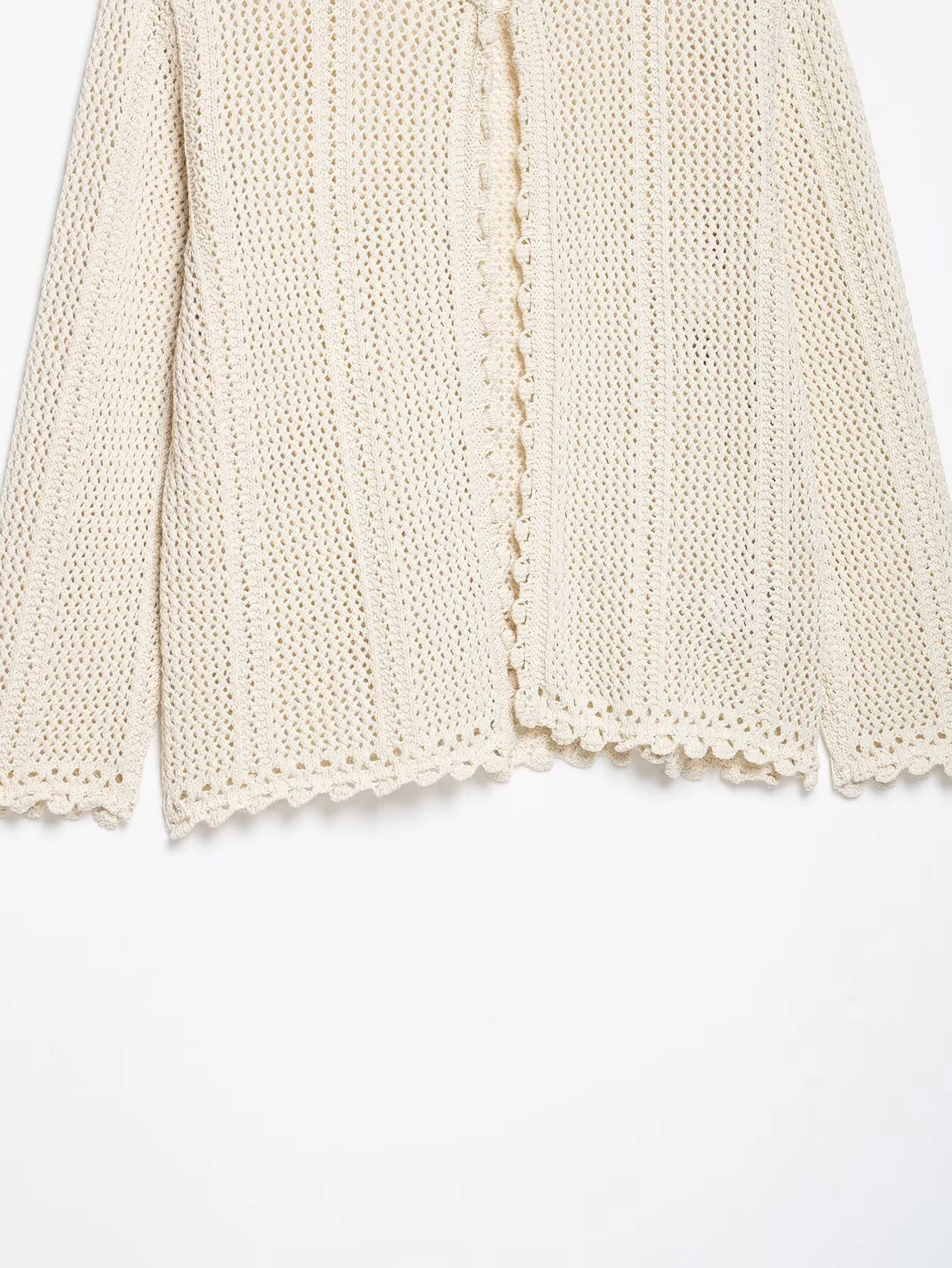 DEEABAE 2026 Summer New Gentle Style Hollow Knitted Cardigan Women's Wave Lace Round Neck Non Buckle Outer
