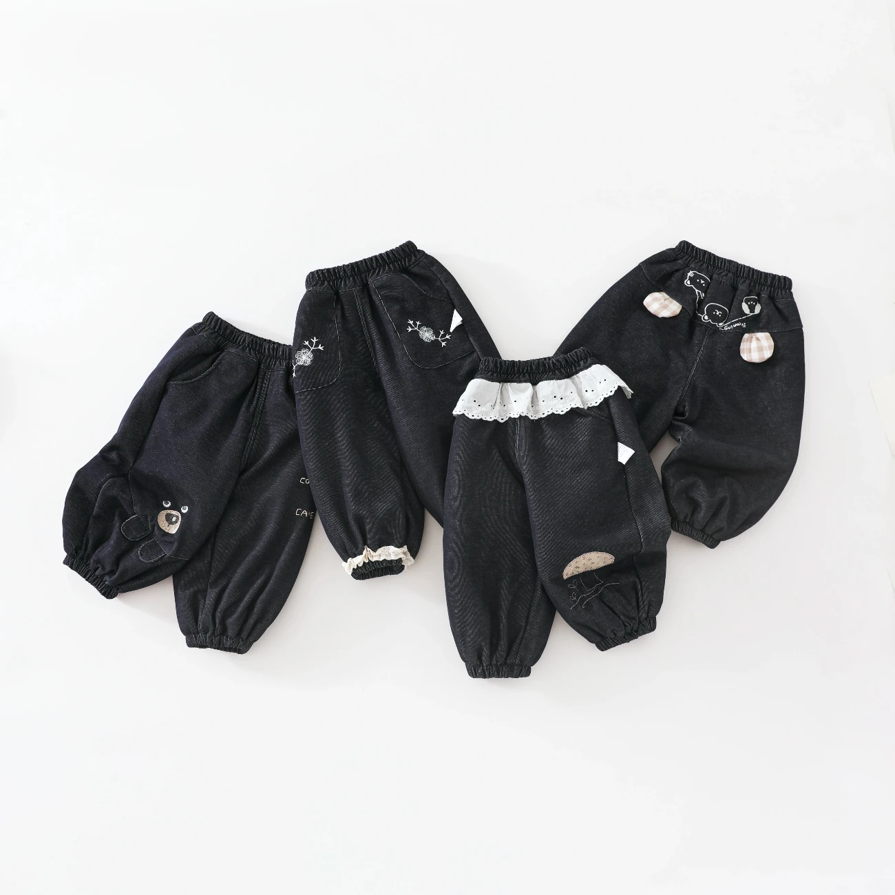 Baby 80g Thin Cotton-Padded Imitation Denim Pants, Loose-Fitting Lantern-Style Single Pants with Cuffs for Infants and Toddlers in Autumn and Winter