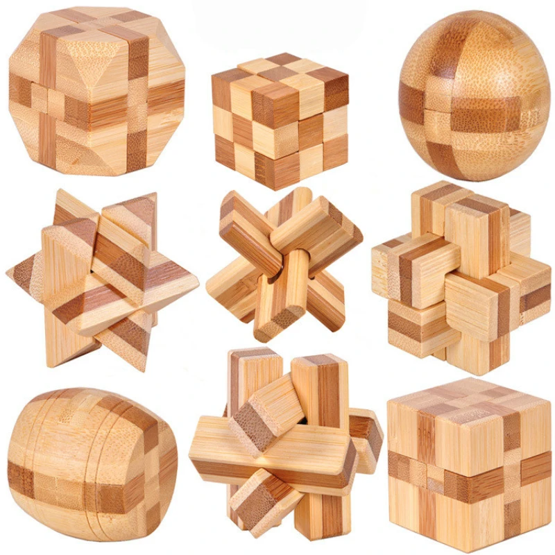 

New Design IQ Brain Teaser Kong Ming Lock 3D Wooden Interlocking Burr Puzzles Game Toy Bamboo Small Size For Adults Kids