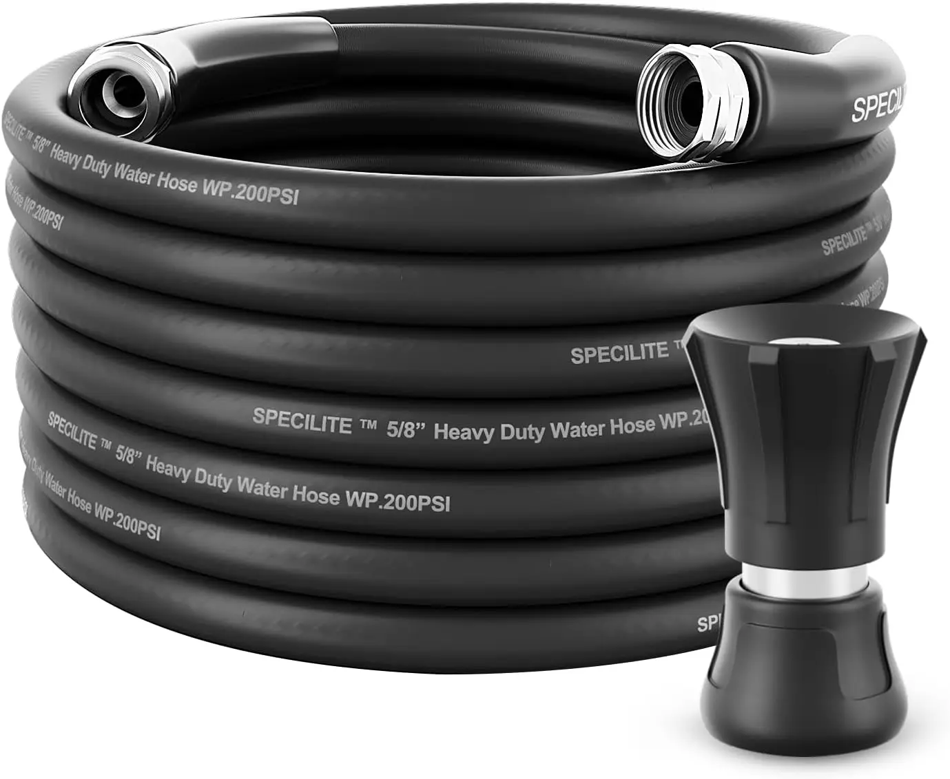 

5/8" Hot/Cold Water Hose 50 ft with High Flow Nozzle,Heavy Duty Flexible Rubber Garden Hose -50℉ to 158℉ With 3/4" Stainles