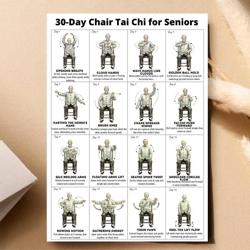 New Exercise Plan Poster For Seniors 30 Day Home Fitness Guide Daily Illustrated Workouts Coated PaperAcc