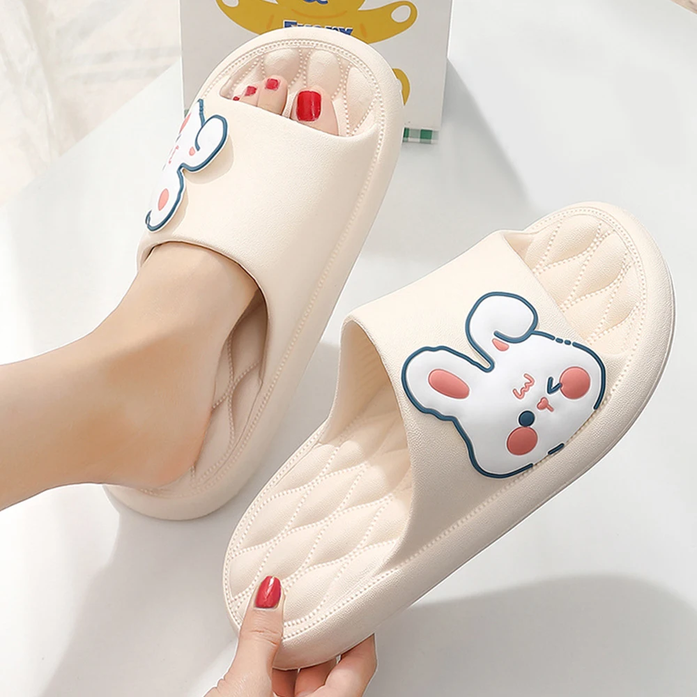 

ZHIDA Cute Cartoon Print Thick Sole Women Slippers Slides Bathroom Beach Indoor Sandals Summer Couple Shoes Comfy Non-Slip Shoes