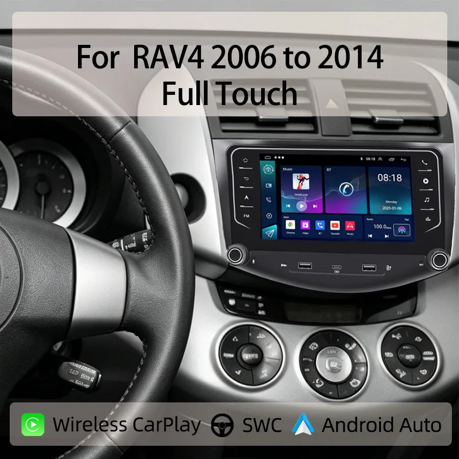 

7“Android Car Radio For RAV4 2006 to 2014 Full Touch Wireless CarPlay Android Auto GPS Nav Bluetooth Steering Control