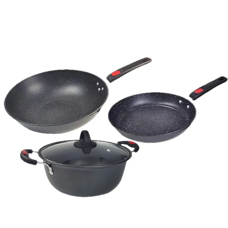 

Three-piece pot set Non-stick pan Thickened wok Soup pot Three-piece set Fine iron gift pot set
