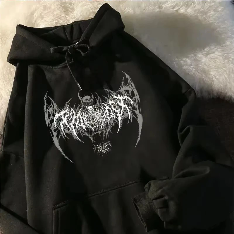 Skull Graphic Printed Long Sleeve Woman Hooded Women's Sweatshirt Gothic Top Black Punk Style Fashion Cool Girl Unisex Hoodie