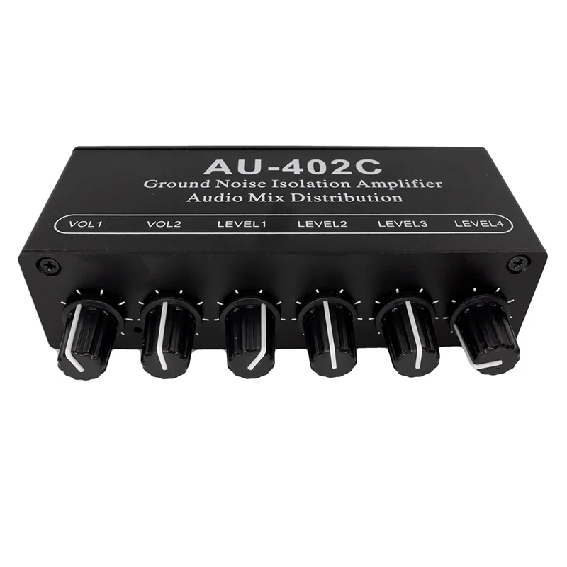 AU-402C Audio Mixed Distributor Signal Selector Switcher 4 Input 2 Output Tone Volume Controls Headphones Amplifier