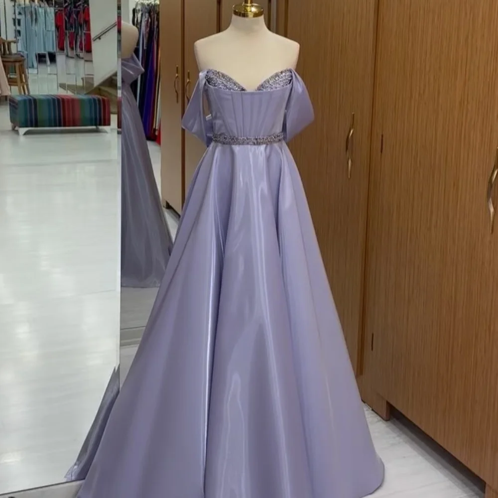 

Customized Matching Intricate Pleat Beading Sequined Draped A-line Off-the-shoulder Long Dresses Bespoke Occasion Dresses Casual