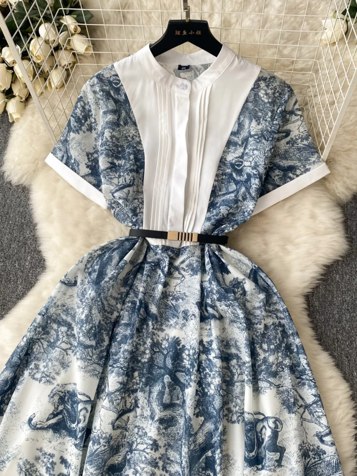 Ele ort Sve Blumendruck Dr. Taillenbetontes Design für Damen, einzigartiger Chic, Super Fairy Aosphere Long Dr