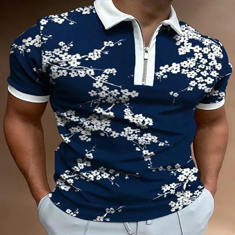 

Floral Botanical 3D Print Polo Zipper Short Sleeve Shirt for Men