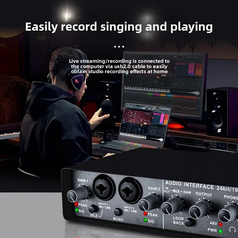 Professional Audio Mixer Sound Card USB Interface for Electric Guitar Live Streaming Recording Studio Singing Channel Monitoring