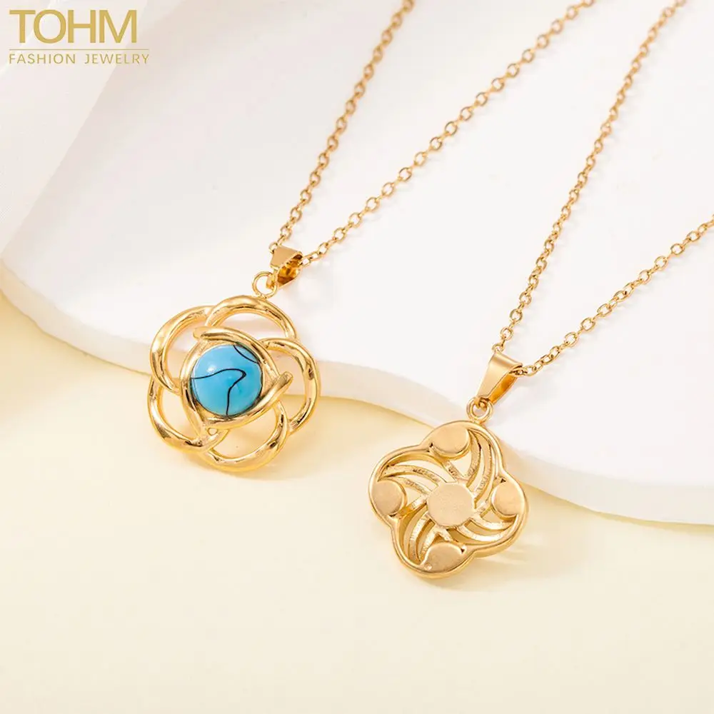 

TOHM Romantic Flower Pendant Necklace Artificial Pearl Gold Color Chain For Women High Quality Jewelry Anniversary Gifts