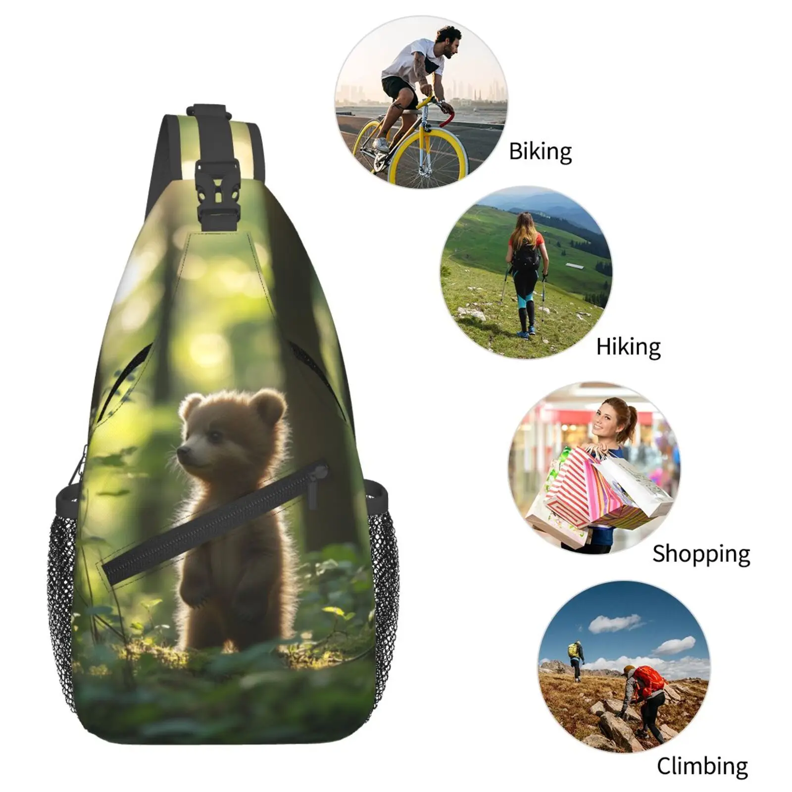 Urso impressão masculina crossbody saco grande saco de peito, viagens caminhadas esportes correndo, presentes personalizados para sacos de mão de aniversário