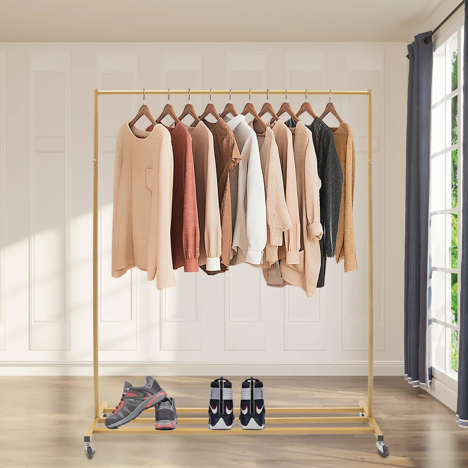 

Elegant Gold Metal Garment Rack - Freestanding Clothes Display Stand for Home clothing rack