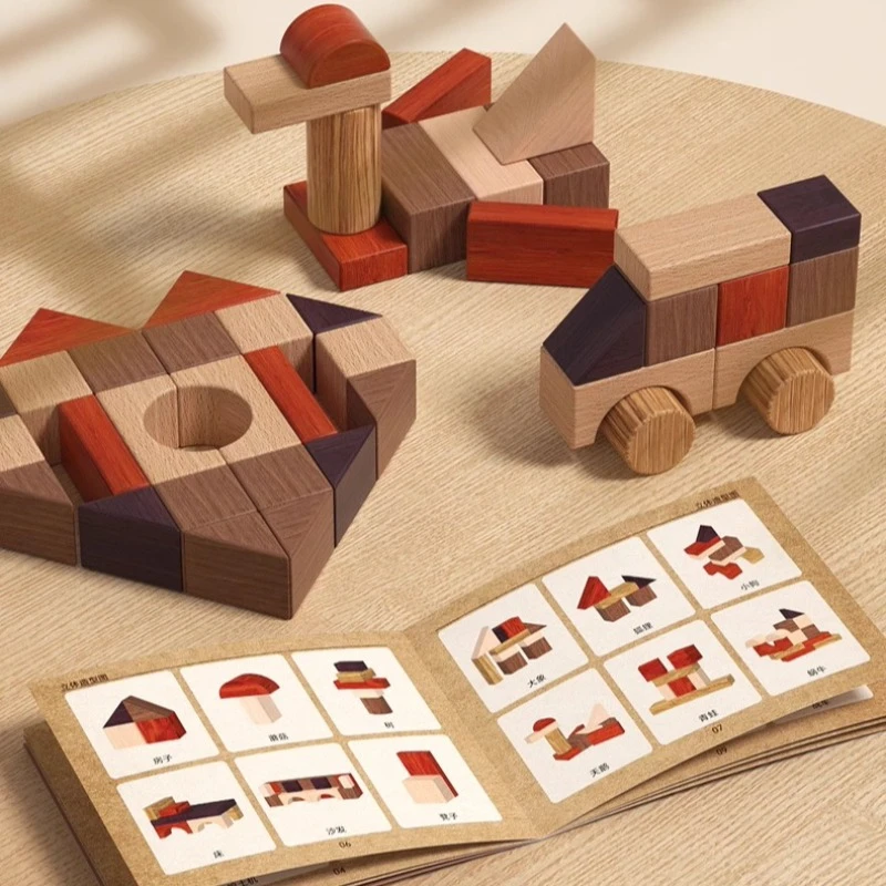 اللبنات الخشبية الصلبة ألعاب أطفال اللبنات برميل معبأة منشئ السلامة الملونة كتلة التراص لعبة البناء