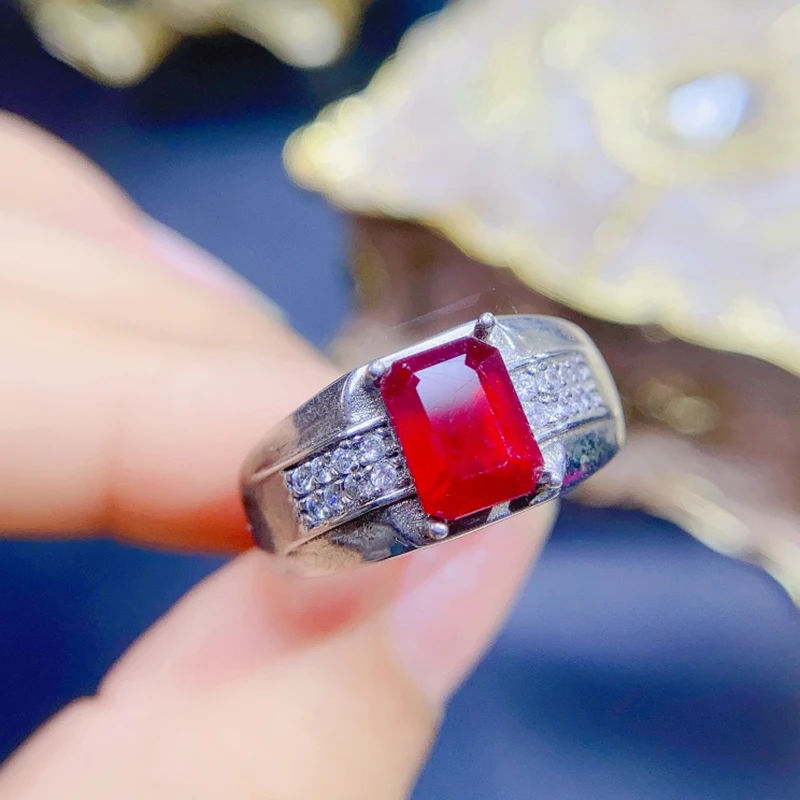 Natural Ruby Rings for men silver 925 jewelry luxury gem stones 18k gold plated free shiping items