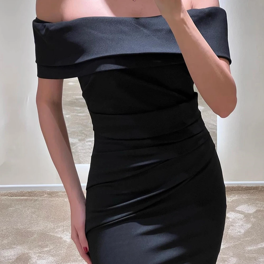 Sleeveless Jersey Off the Shoulder Boat Neck Floor Length Mermaid Evening Dress Sweep Train Temperament Saudi Arabia 2024