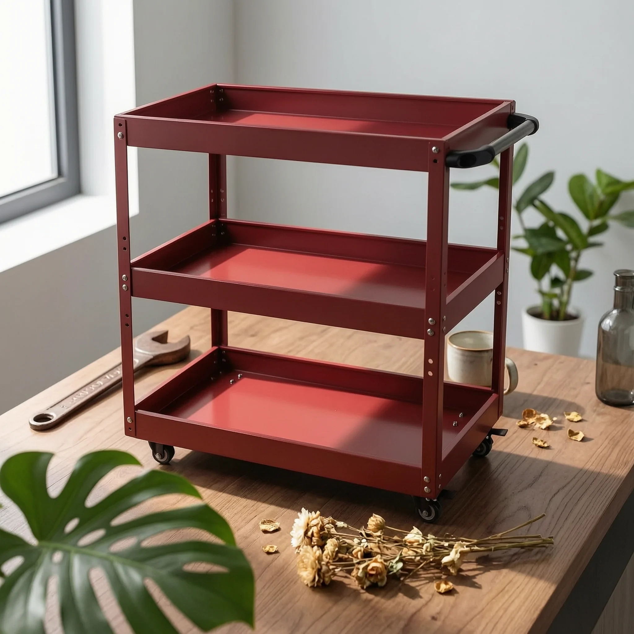 Workshop Tools Organizer - 3-Tier Tool Cart with Pegboard Compact