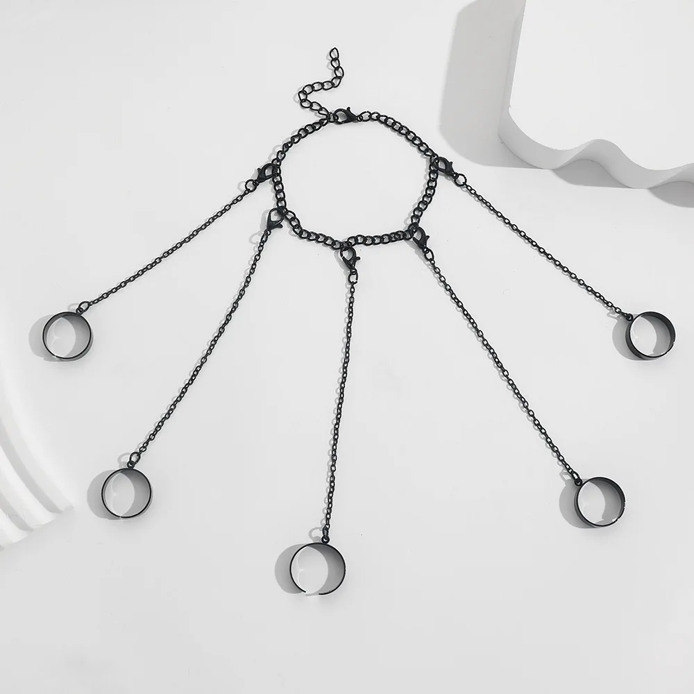 Geometrische Silber Farbe Handgelenk Armband für Männer Frauen Punk Ring Kette Charme Set Mode Paar Schmuck Geschenke Pulsera Mujer – Detail 3
