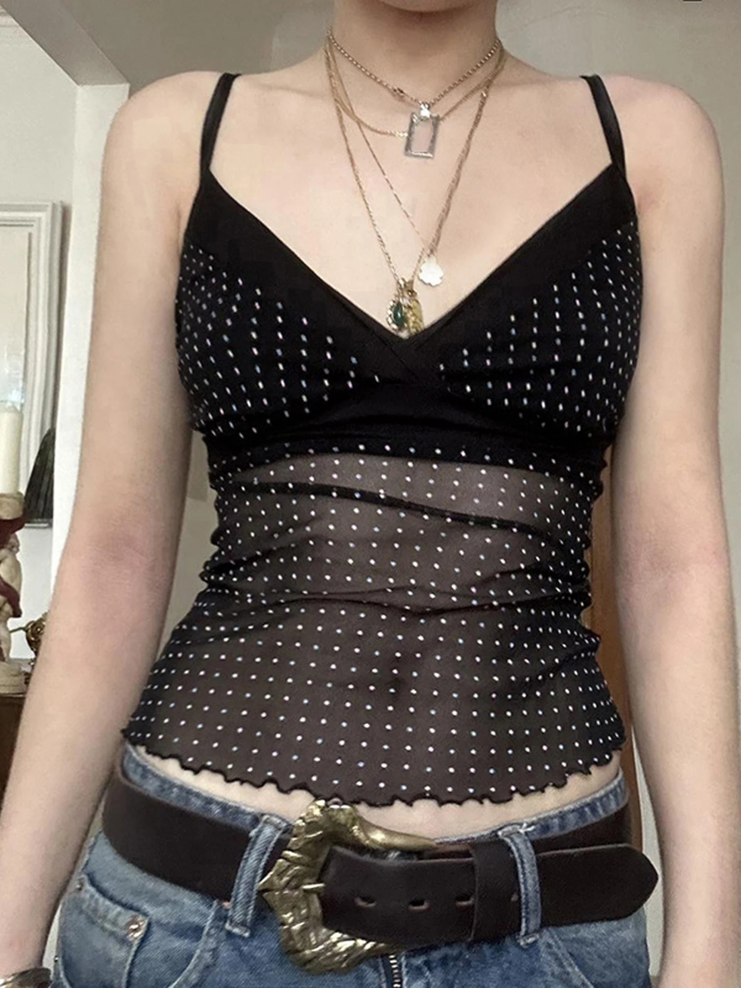 여성용 민소매 v 넥 레이스 트림 캐미솔 탱크 탑 여름 캐주얼 핏 꽃 프린트가있는 쉬어 조끼