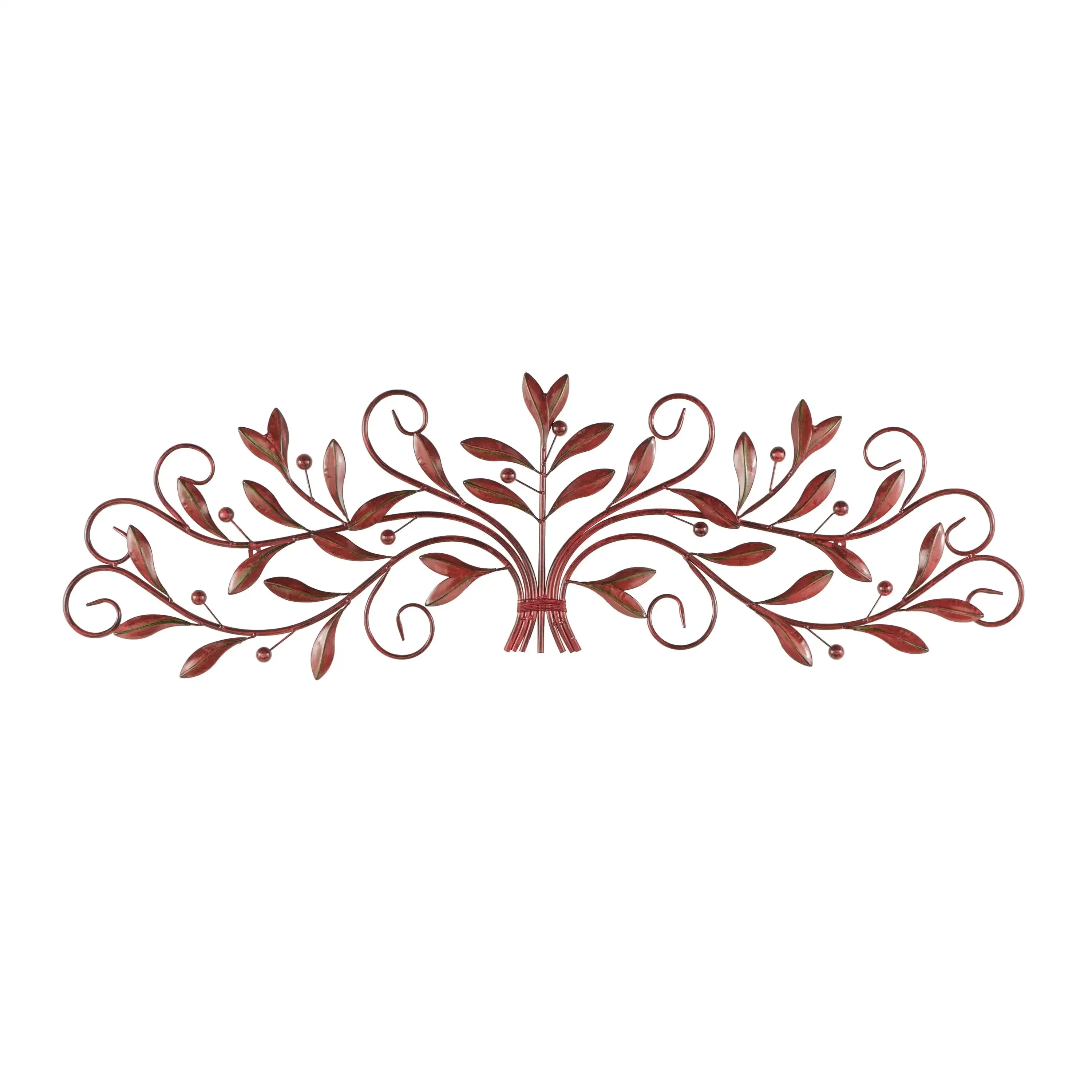 

Tool-Red Metal Long Scrolled Leaf Wall Decor with Beaded Accents
