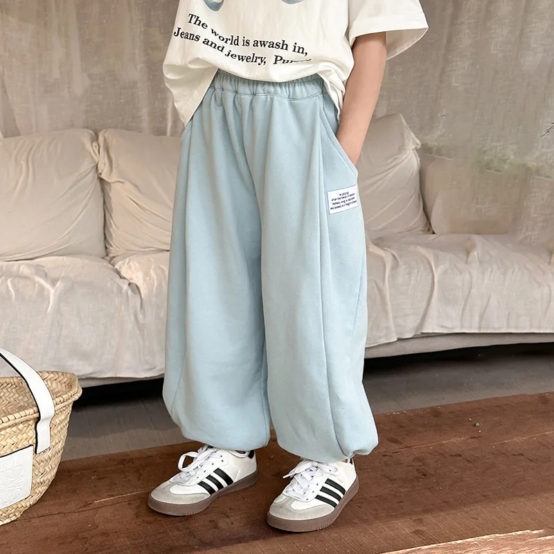 Children Clothes Boys and Girls Casual Labeled Sweatpants Fashion 2024 Autumn Solid Color Casual Simple Kids Loose Pants