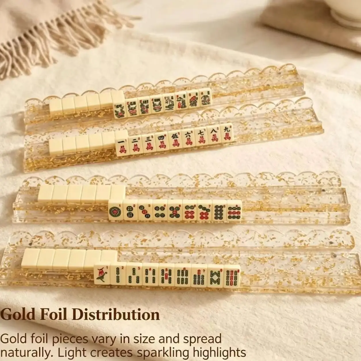 20 Inch Gold Foil Acrylic Mahjong Racks Mahjong Tile Ruler Clear Shiny Mahjong Game Accessory Christmas Gift