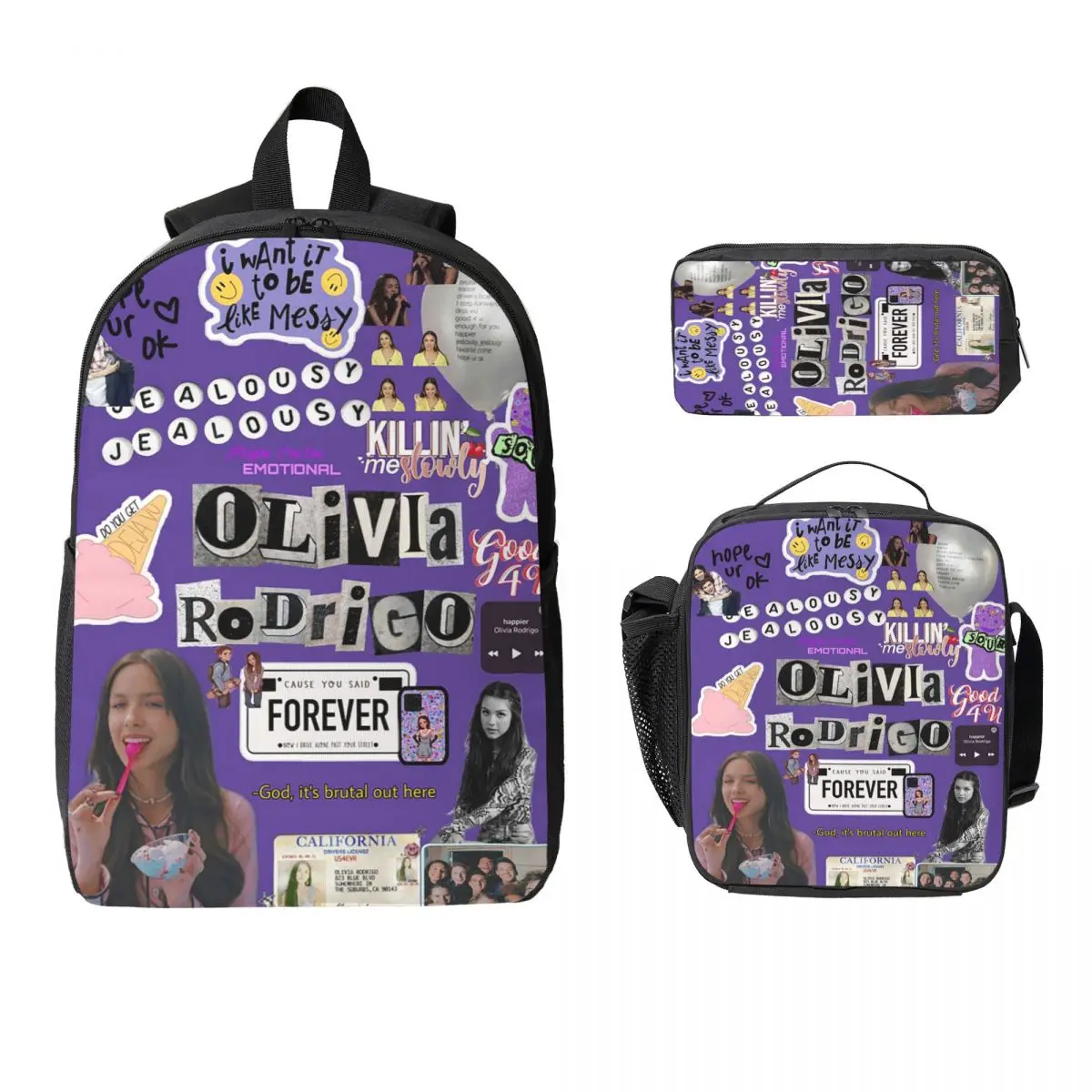 

Olivia Vampire Rodrigos Sour Backpack Boys Girls BookBag School Bag Computer Shoulder Bags 3ps Insulated Lunch Bag Pencil Case