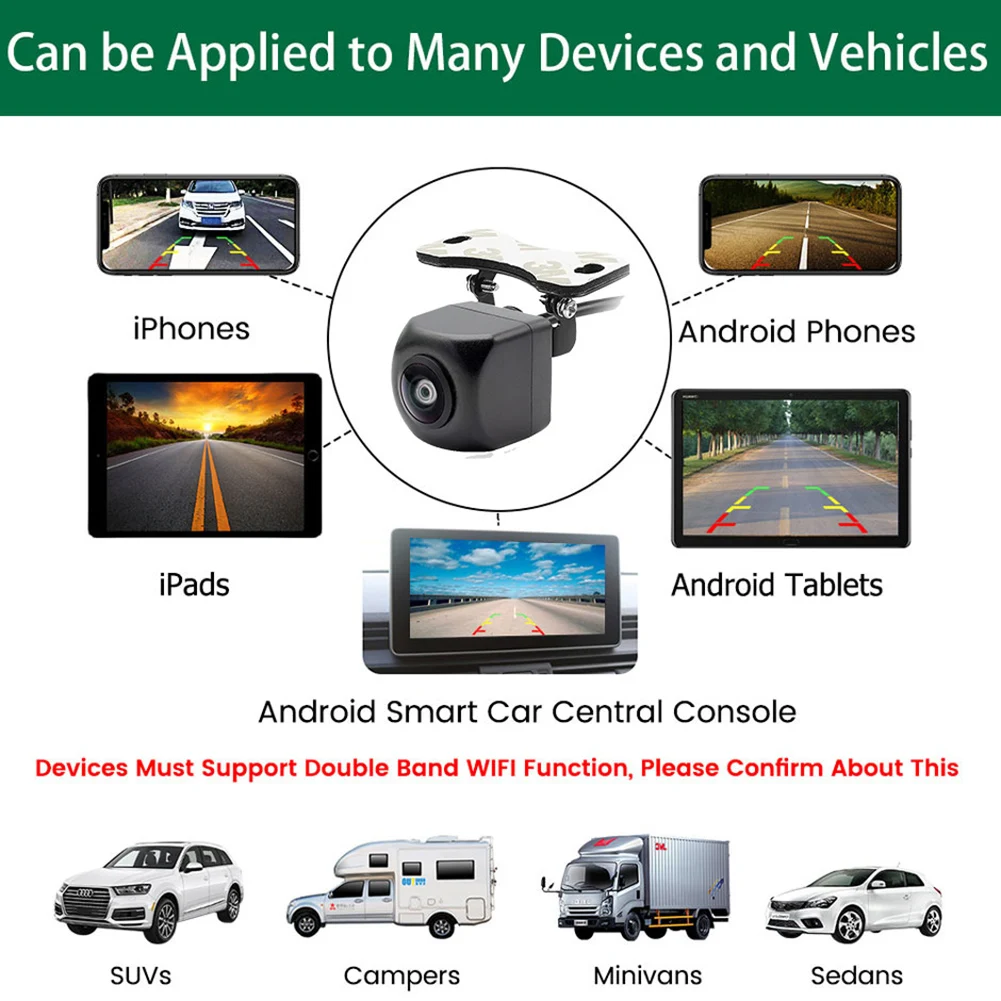 Bezdrátový auto zadní výhled kamera WIFI 170 stupňů HD noc vidění WIFI couvací kamera palubní kamera pro iPhone Android 12V 24V aut