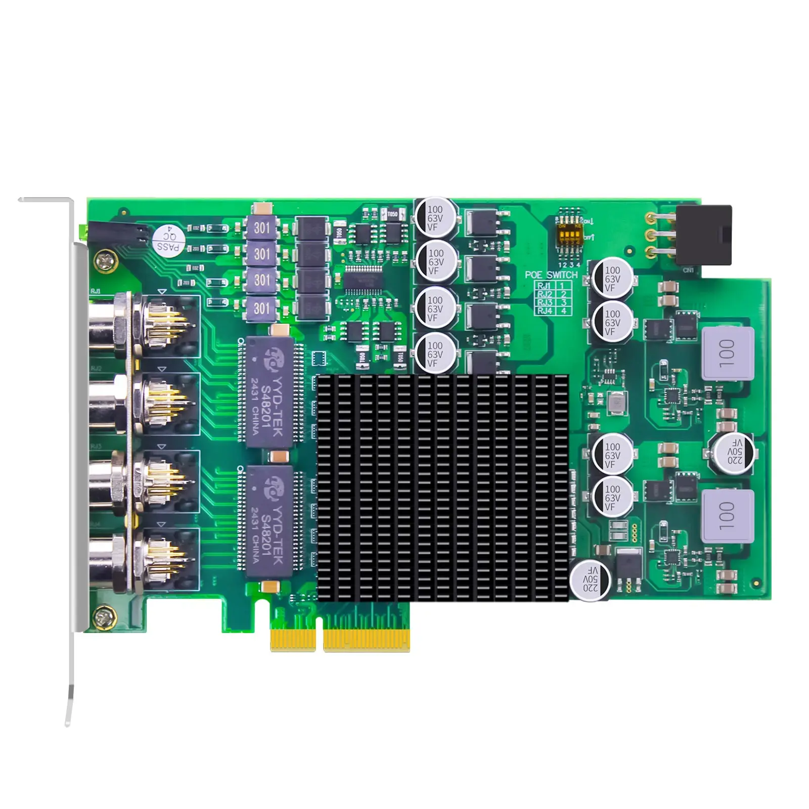 

4-Port M12 PoE+ Network Card with Surge-Proof Design for Outdoor Installation, PCIE 2.0 X4 Interface
