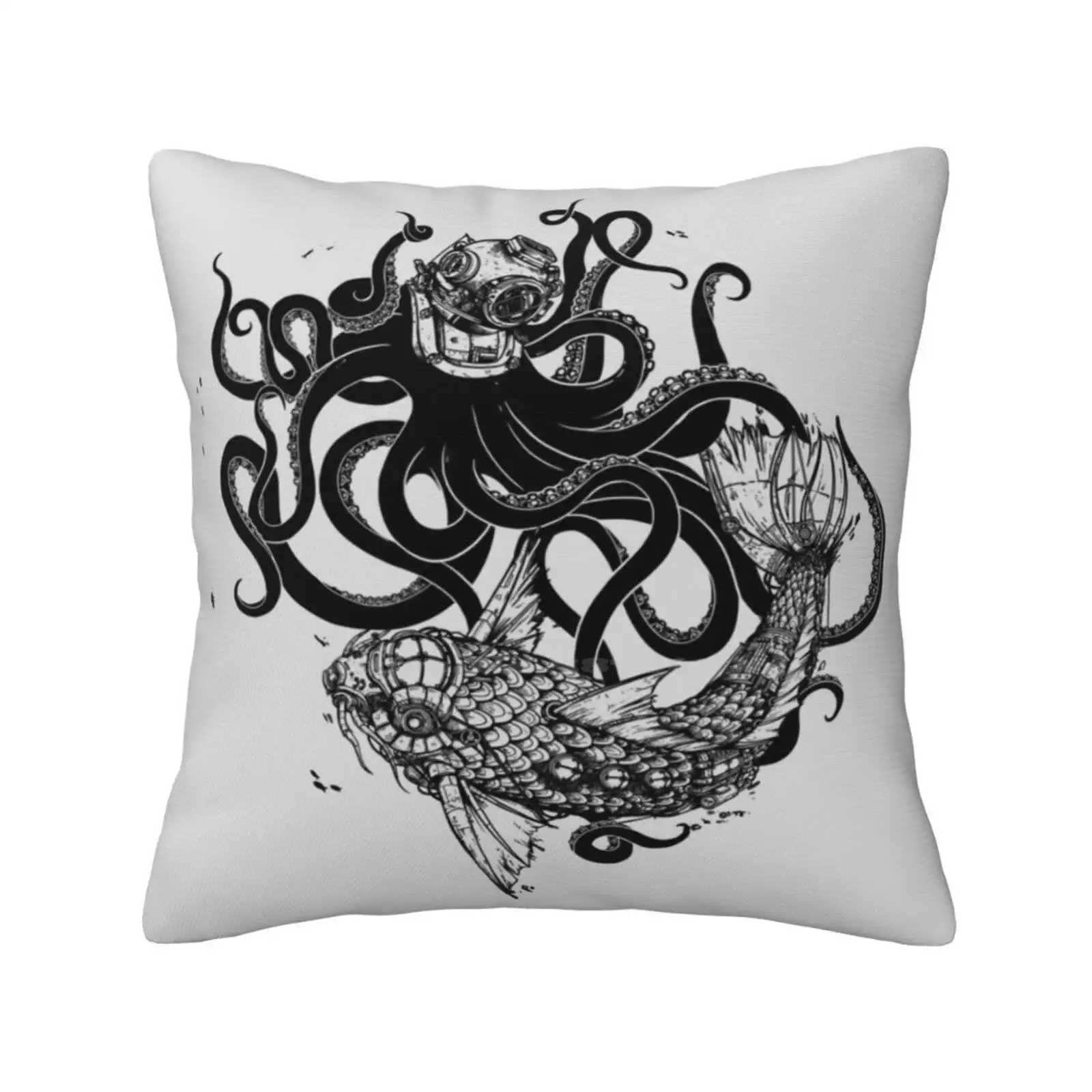 Into The Abyss Pillowslip Pillowcase Undersea Greay Epic Battle Submarine Beast Abyss Deep Steampunk Octopus