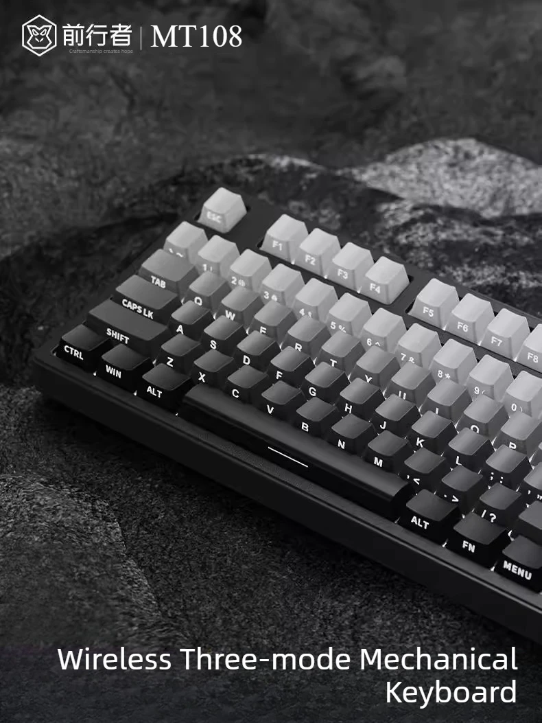 

EWEADN MT108 Wireless Mechanical Keyboard 108 Keys RGB Tri-mode Silent Gamer Keyboard with PBT Ballcaps Ergonomic for Office Gam