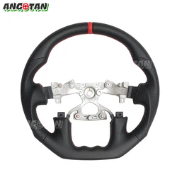 Black Smooth Leather Carbon Fiber Steering Wheel For Nissan Patrol Y62 2019-2024 Flat Bottom Full Leather Steering Wheel