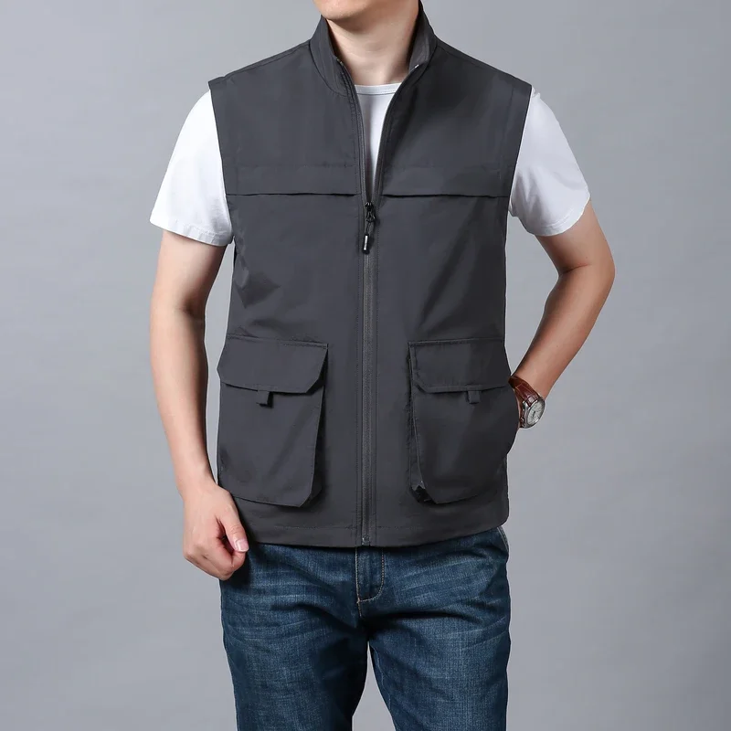 Sleeveless Jacket Leisure Work Vest Men Multi Pocket Men's Summer Hunting Outdoor Camping Large Size Windbreaker Embroidered Man