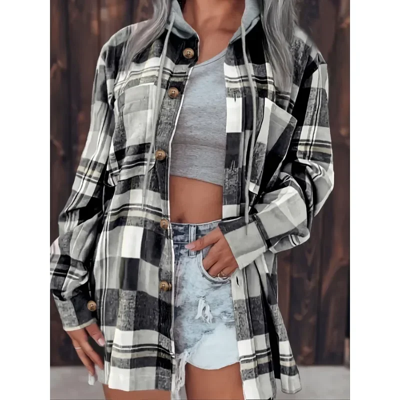 

Большие размеры 1XL-5XL, женская модная клетчатая рубашка с принтом, женская повседневная свободная рубашка с длинными рукавами, дизайнерская рубашка с лацканами, топы