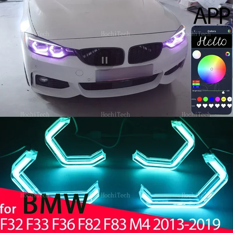 

For BMW 4 Series F32 F33 F36 F82 F83 M4 2013-2019 M4 Style LED Angel Eyes Kit Ring RGB Colors APP Control Headlight Lamps