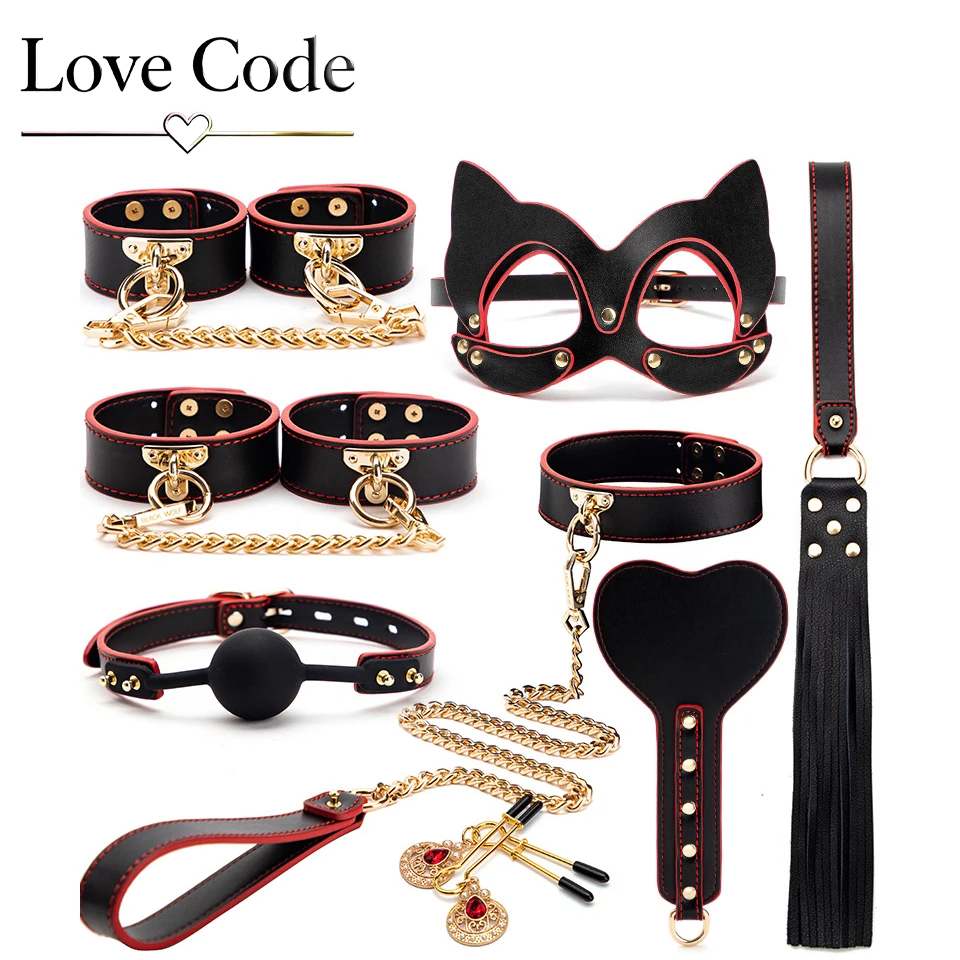 Genuine Leather BDSM Bondage Kits Sex Toys for Couples Handcuff Ankle Cuffs Collar Gag Hogtie Restraints SM Set Adult Love Games image 2